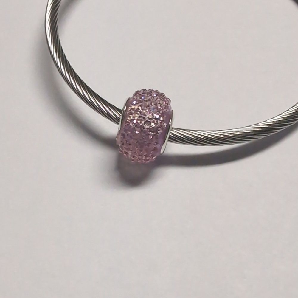 Pink Crushed Pave Charm for Pandora Style Bracelet